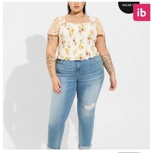 Torrid Smocked Flutter Short Sleeve Crop Top